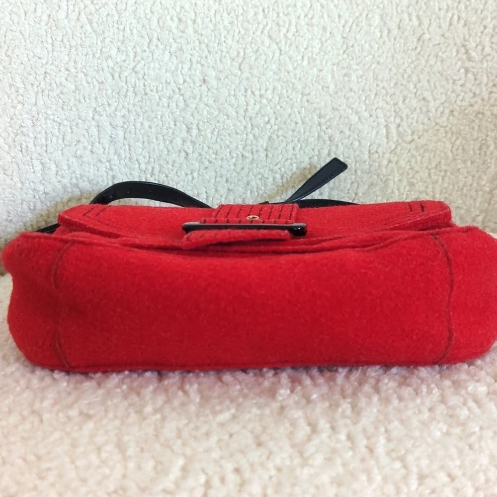 Kate Spade Red Wool & Patient Leather Shoulder Bag